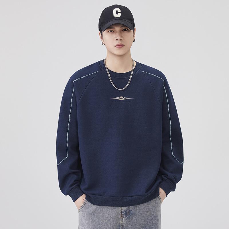 Men's 2025 Autumn/Winter Fleece-Lined Round Neck Sweatshirt - Casual, Loose, High-End Texture, Thick Long Sleeve Top
