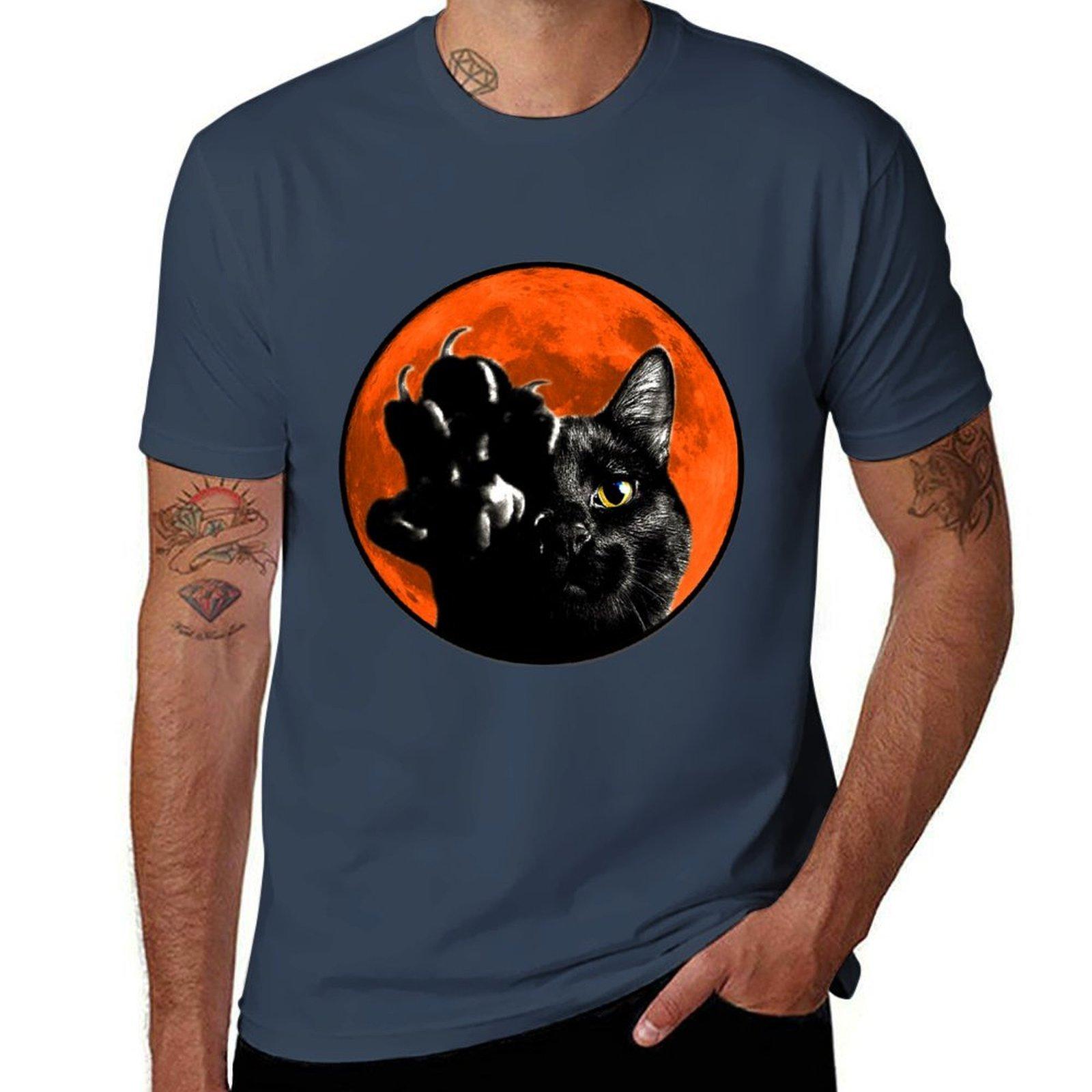 Black Cat Harvest Moon TShirt Plus Size Comfort Fit Tee S