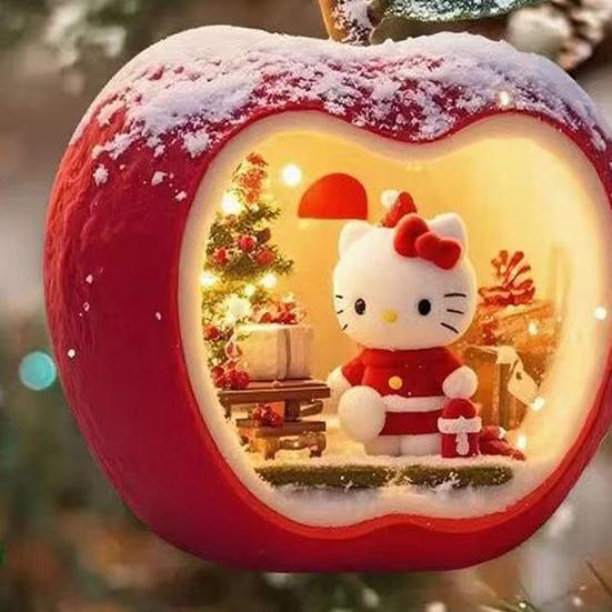 Christmas Ornament Cartoon Anime Cat In Red Fruit Christmas Tree Ornament 2D Acrylic Hanging Pendant for Holiday Home Decor