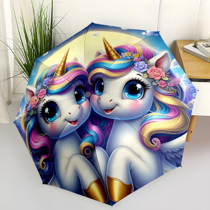 1PC Pink Unicorn Folding Umbrella Fashion Auto-Open Design 8 Iron Ribs Plastic Handle Foldable Sunshade Perfect Christmas Gifts