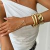 Fashion Texture Metal Pleated Glossy Bracelet Female, Simple Style Crystal Chain Finger Bracelet
