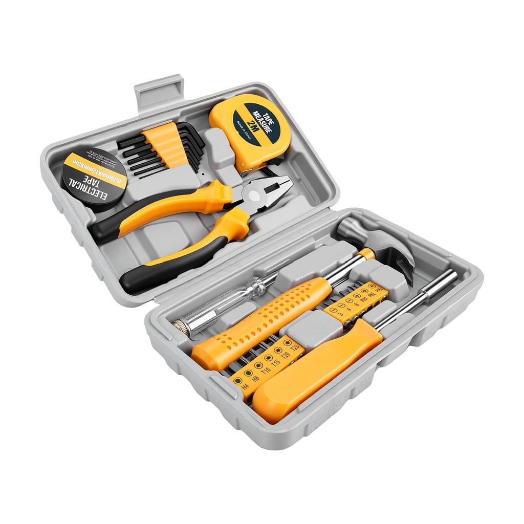 24 Piece Hand Repair Tool Kit Non Slip Handle Pliers Hex Wrenches Short Screwdriver Bits Tape Measure for Home Use