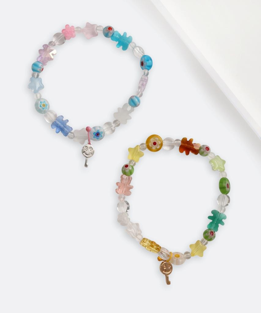 Bonbeau Little Joy Motif Mix Bracelet Colored Glass Flower Star Teddy Bear Motif Mix Bead Bracelet
