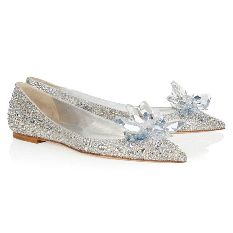 Grey Women's Crystal Wedding Shoes High Heels 2025Autumn New Silver All Diamond Bridal Shoes Water Diamond French Single Shoes