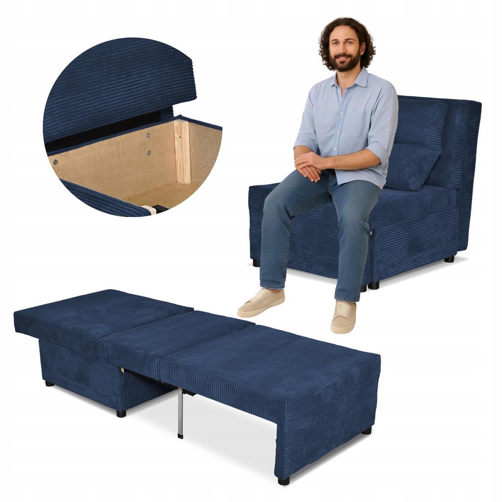 Fold-out Armchair Sleeping Function KIMO Bedding Container Family Furniture Navy Blue