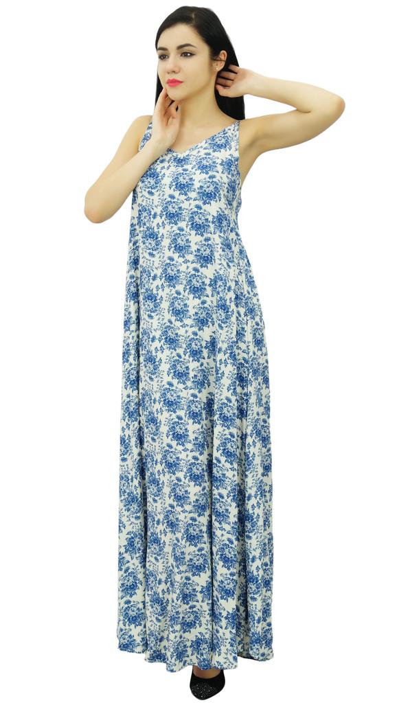 Bimba Women's Spaghetti Strap Maxi Dress for Summer Beach Wear Printed