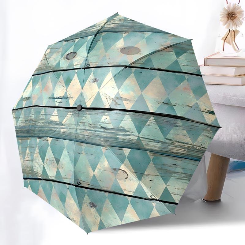 Geometric Gold Pattern Folding Umbrella Fashion Auto-Open 8 Iron Ribs Plastic Handle Foldable Sunshade Perfect Christmas Gifts