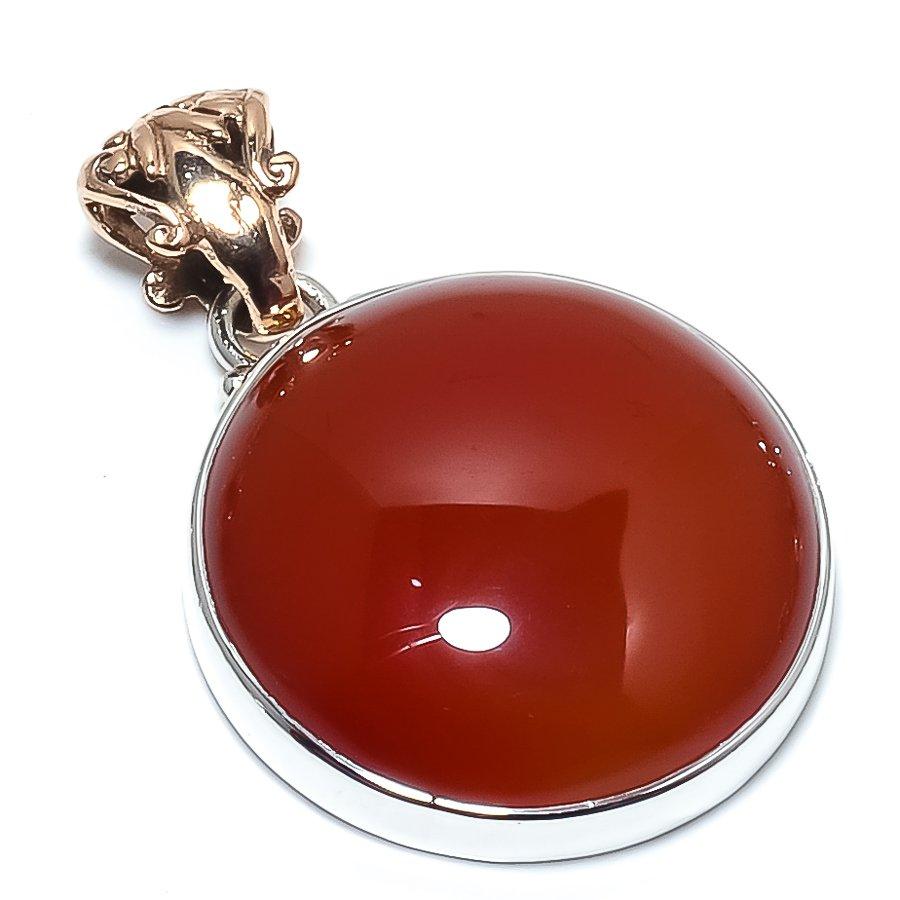 Anhänger aus natürlichem Karneol-Edelstein, 925er Sterlingsilber, zweifarbig, 4 cm, o1i27