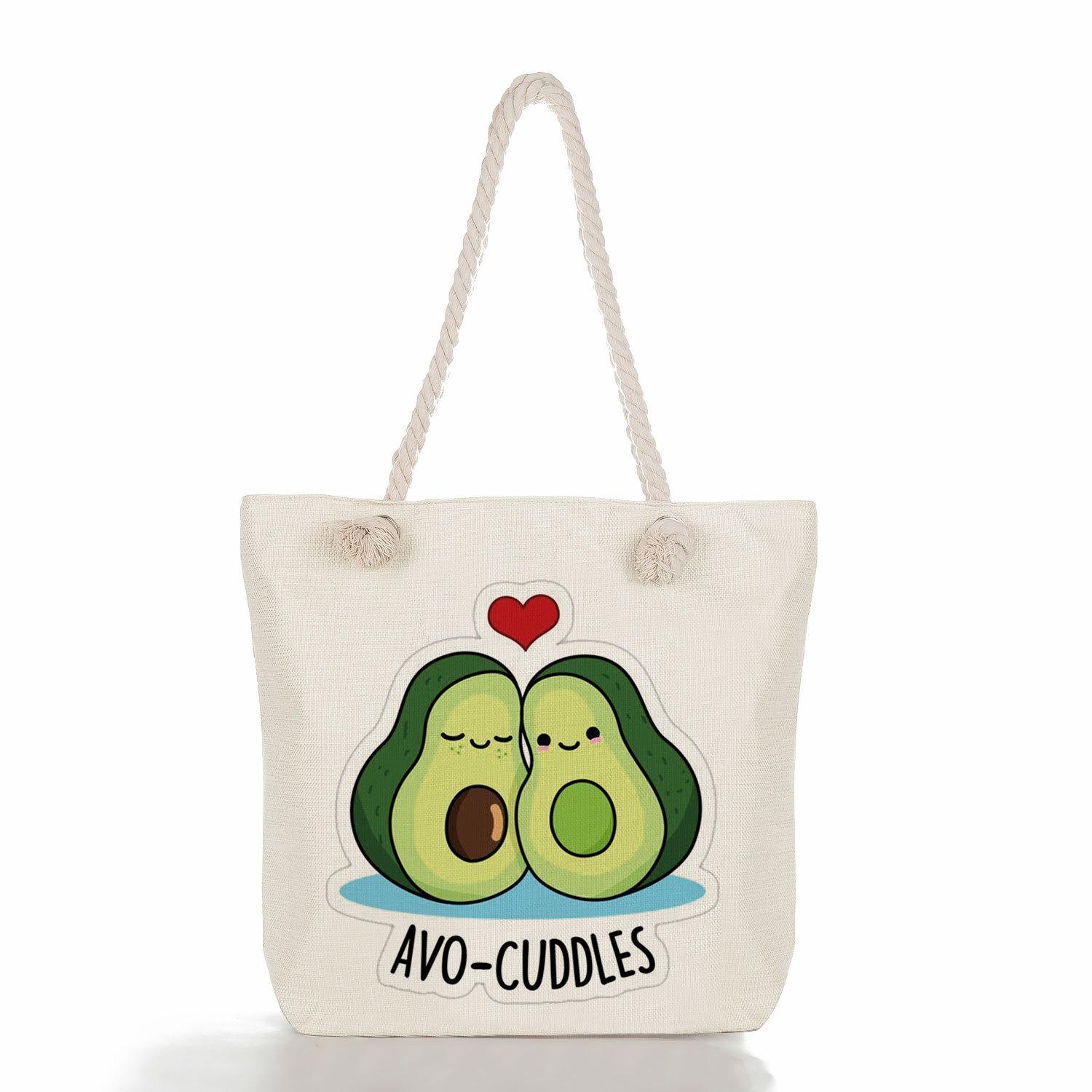 Avocado print thick rope single-shoulder beach bag 7303