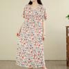 DIMANAF New 2026 Summer Beach Women Plus Size Lady Long Dress Loose Oversize Cotton Vintage Floral Print