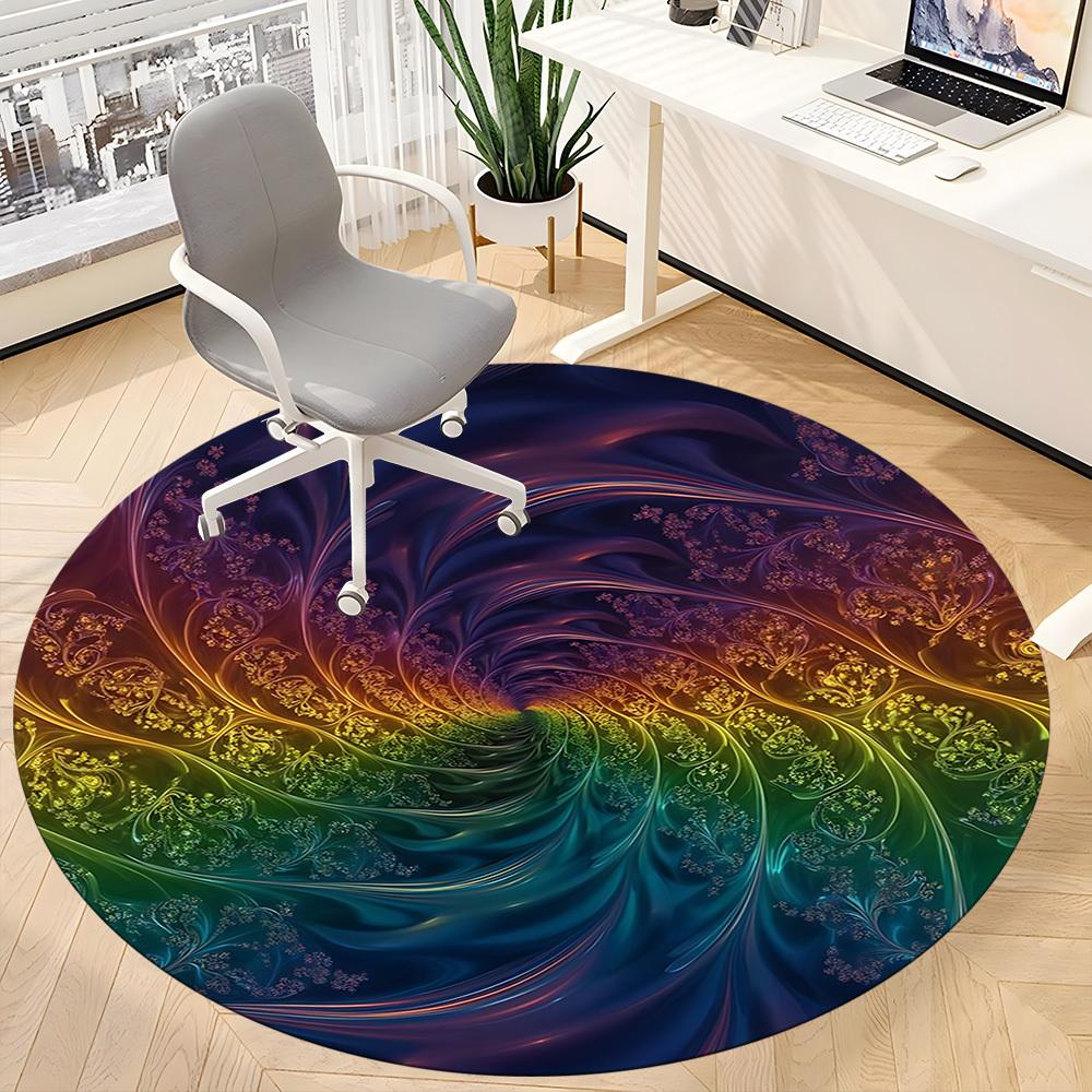 1 Stück Stuhlteppich mit Regenbogen-Wirbelmuster für das Büro, rutschfest, weich und langlebig, perfekt für das Büro yy260131022