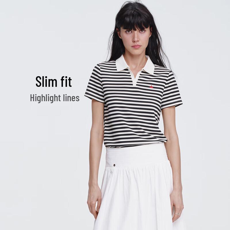 Navigare Women s Classic Retro Striped Short Sleeve Polo Shirt M