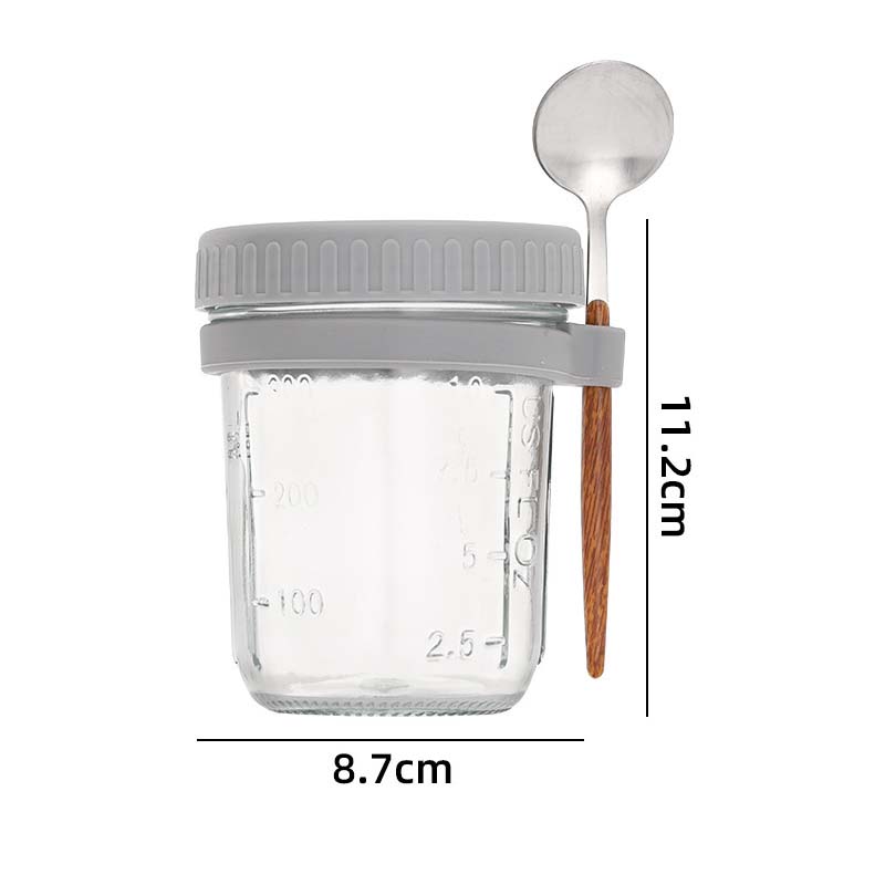 Overnight Oats Container with Lid and Spoon Portable Breakfast Oatmeal Cereal Nut Yogurt Cup 300ML Fruit Salad Food Storage Box