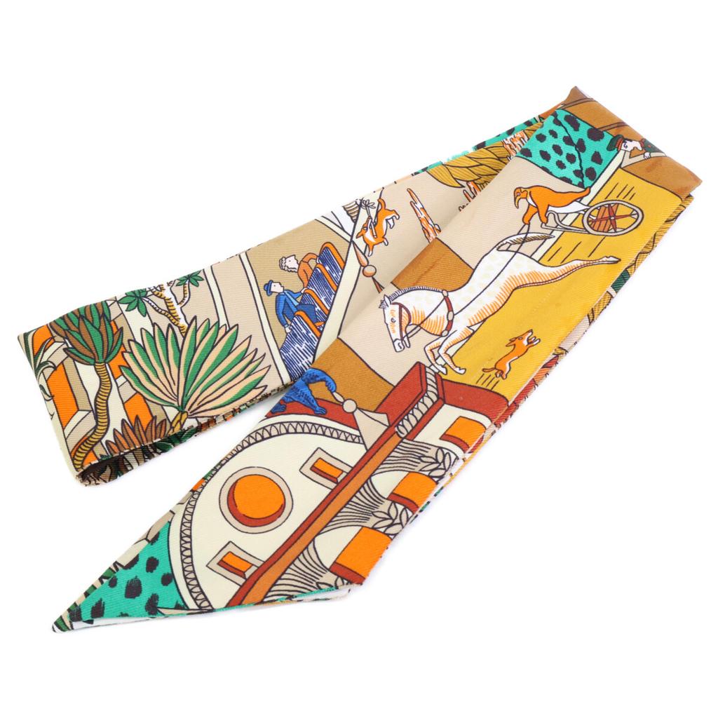 HERMES Animapolis Silk Twilly scarf BrownUsed