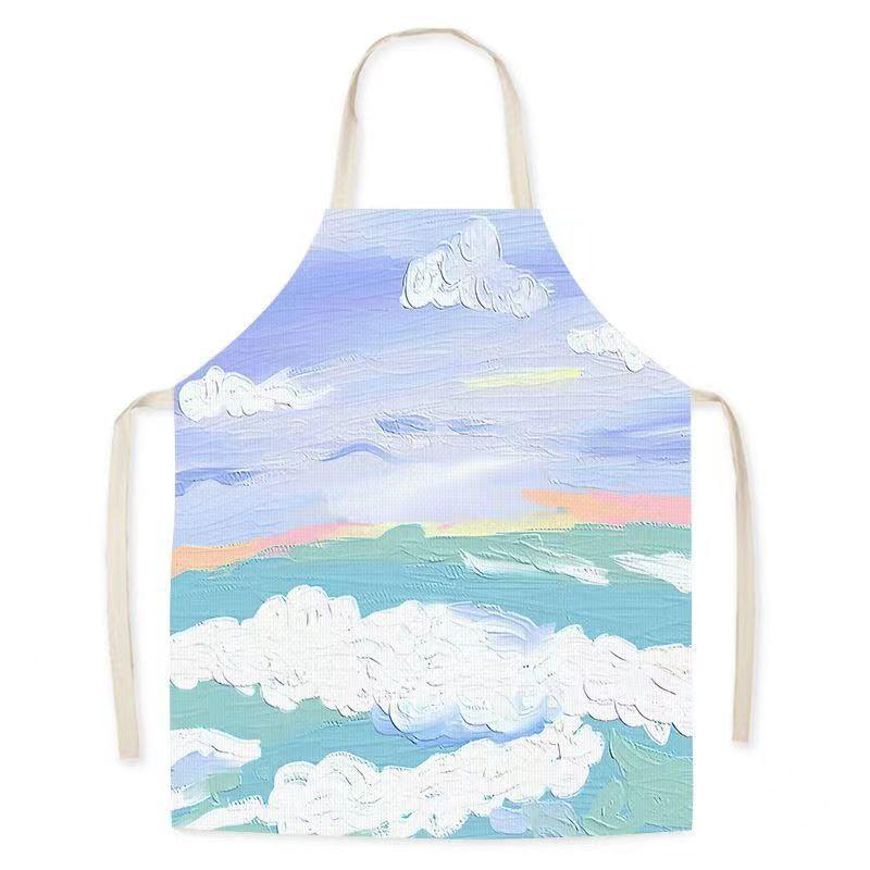 Oil Painting Landscape Sleeveless Linen Adult Children'S Apron Kitchen Hotel Essential Studio Baking Room Pottery Dress