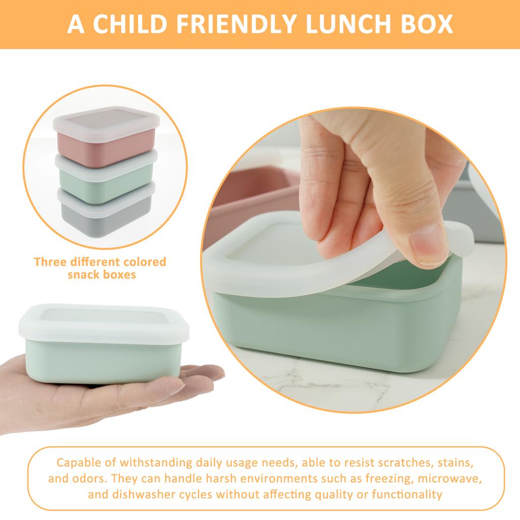 3Pcs Silicone Bento Boxes Lunch Container, Fresh-keeping Leak-Proof Lunch Container with Lids, BPA-Free Food Storage Container