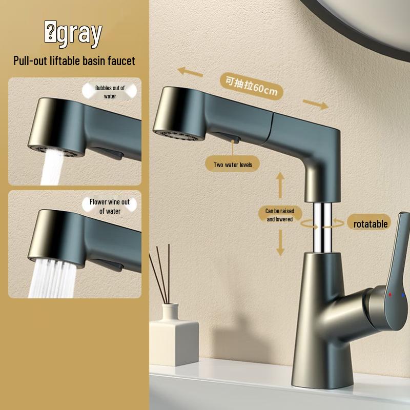 Xuanyong PVD Pull-Out Basin Faucet with Hot & Cold Pipes