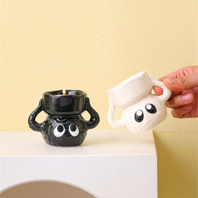 Unique Small Cartoon Briquette Candle Holder Ceramics Tealight Candle Stand for Home Decors Living Room or Bedroom