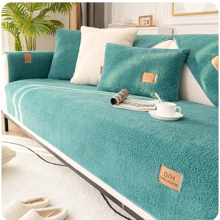 Non-Slip Leather Sofa Cover, Shearling Sofa Cushion, Thickened Fleece Seat Pad for Fall and Winter, Luxury-Style Cover Cloth