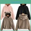 Women Fleece Hoodie Coat With Cute Bear Ear Design And Hooded Collar For Cozy Winter Wear