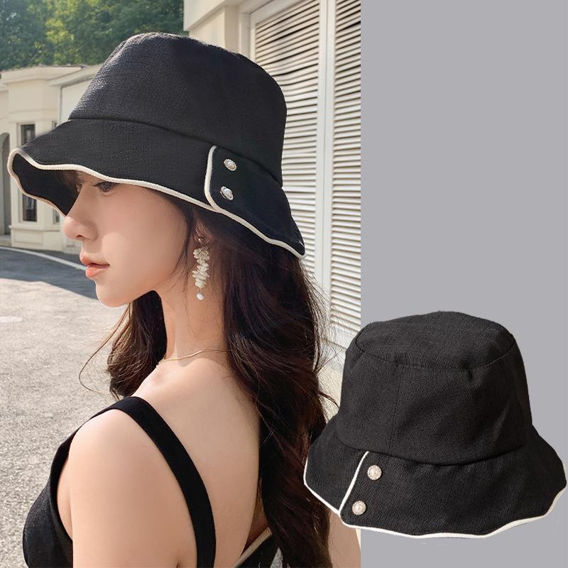 Spring and Autumn Hat Women's Pearl Rhinestone Bucket Hat Summer Versatile Casual Sun Hat