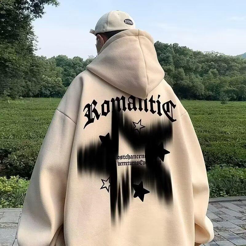 Hong Kong Style Retro Sweater Men's Spring and Autumn Men's Hooded Sweater American Heavy High Street Ins Fashion Brand Baggy Coat