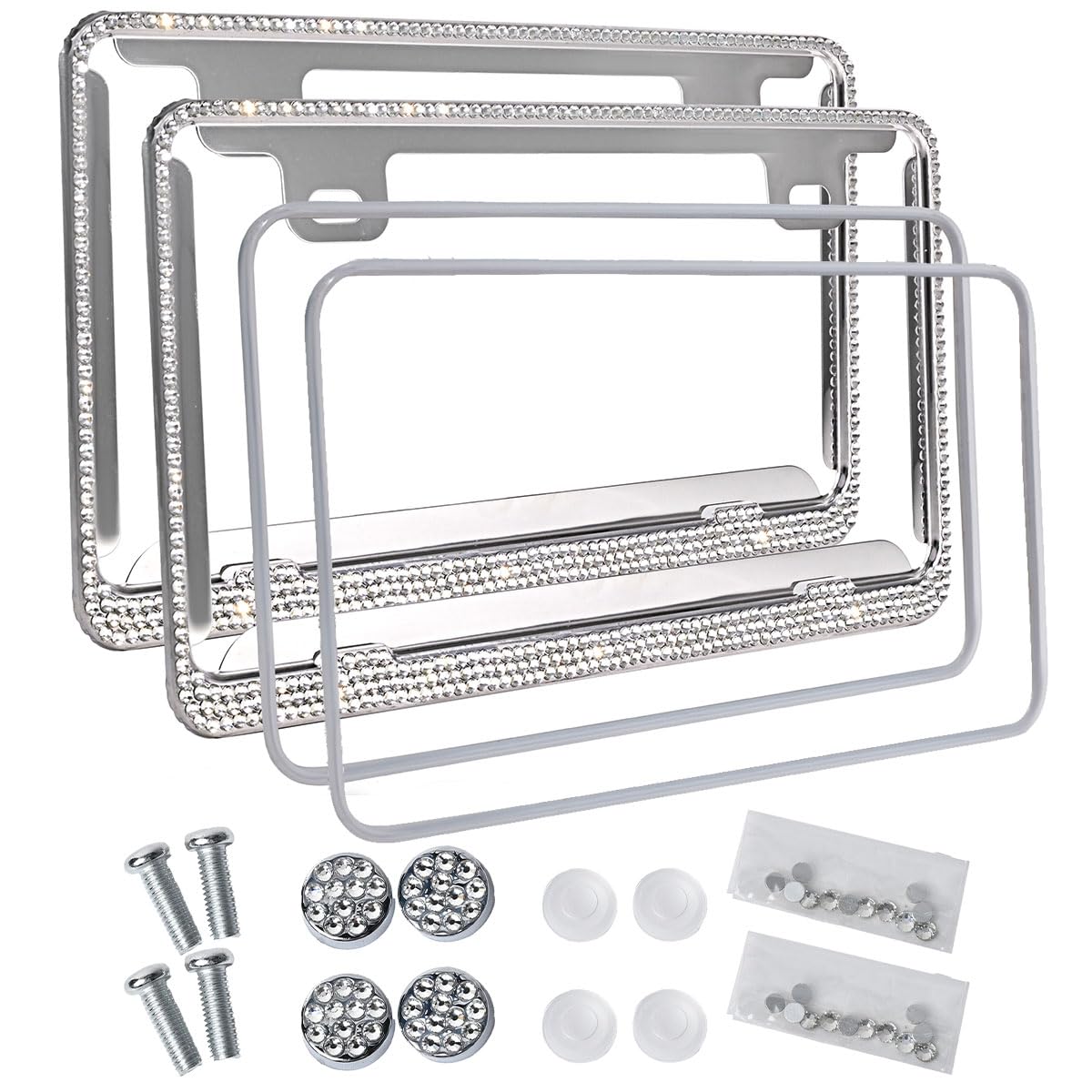 

SALUDABLE License Plate Frame with Sparkling Set of 2 Rhinestones,