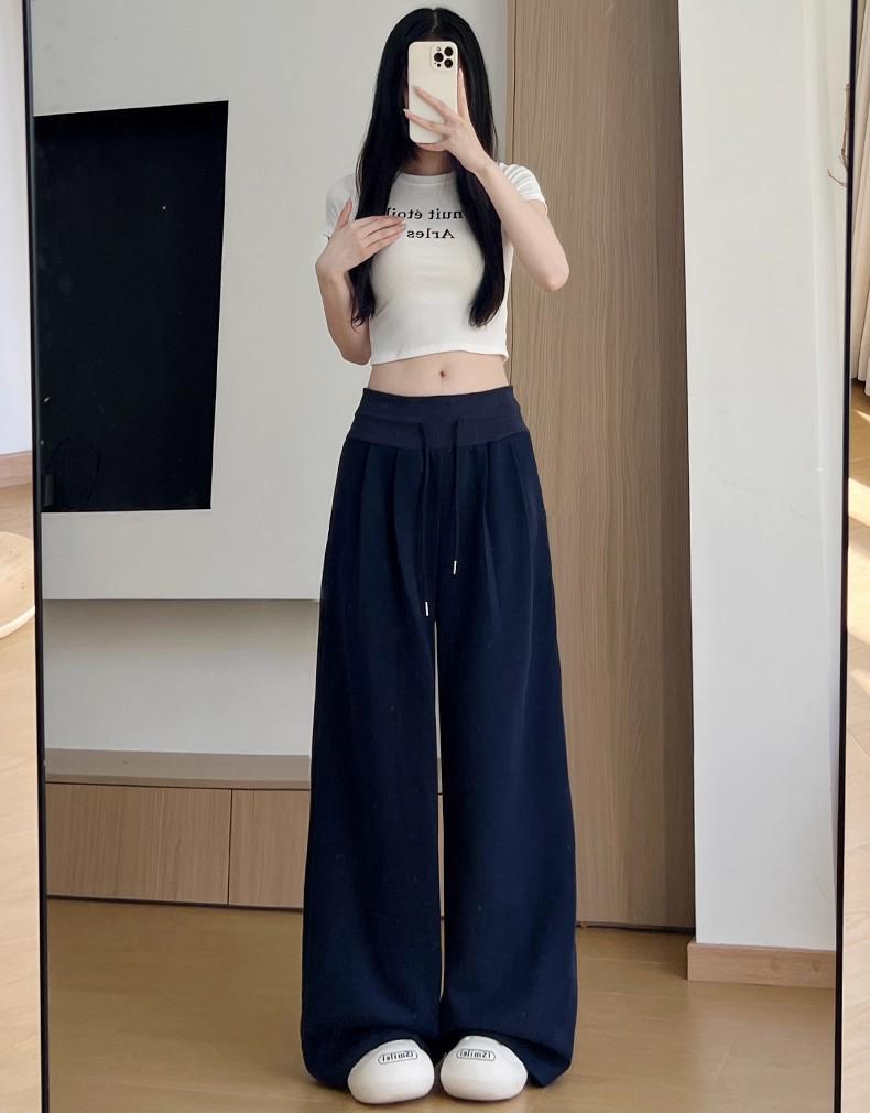 Women's White-Gray Low-Waist Wide-Leg Sweatpants - Petite, Casual, Autumn Drape