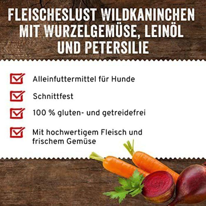 Nourriture humide pour chien - FLEISCHESLUST - Lapin Sauvage - Légumes Racines - Huile de Lin - 200g