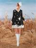 Vietnamese Embroidered Black & White Asymmetrical Neckline Dress 22289