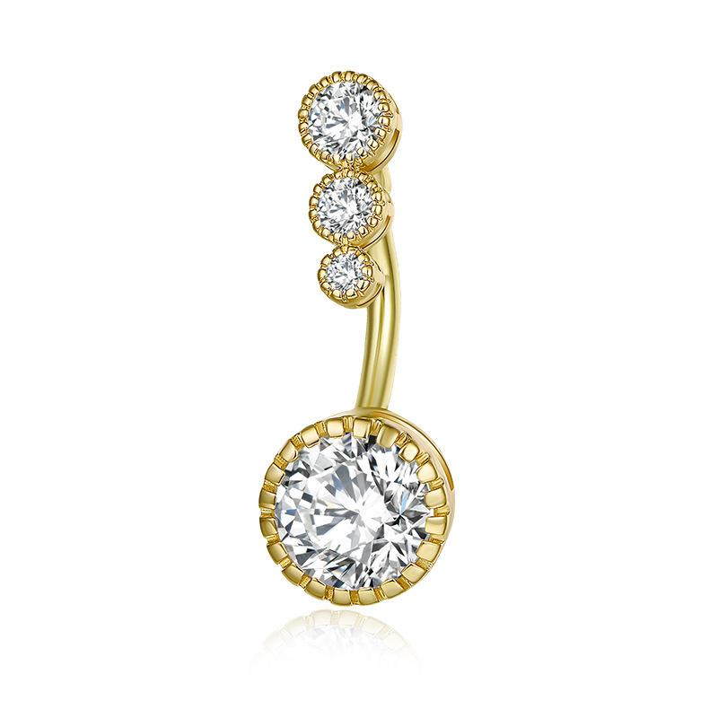 Heart-shaped Round Piercing Jewelry Navel Ring, Copper Inlaid Zircon Stainless Steel Navel Nail