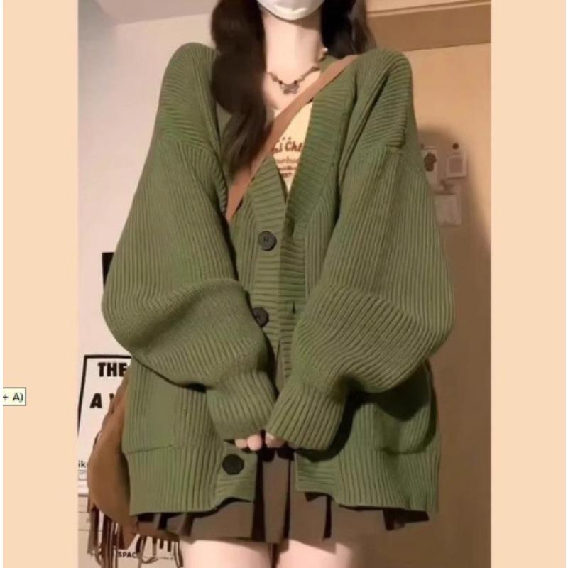 Soft waxy lazy autumn and winter new loose coat wear top knitted sweater women's lazy wind cardigan