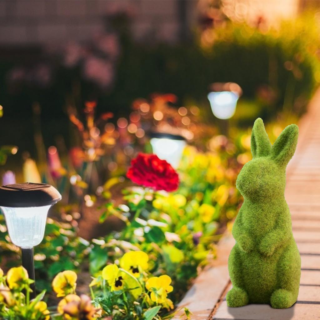 Flocked Easter Decor Resin Garden Bunny Statue Easter Garden Ornament