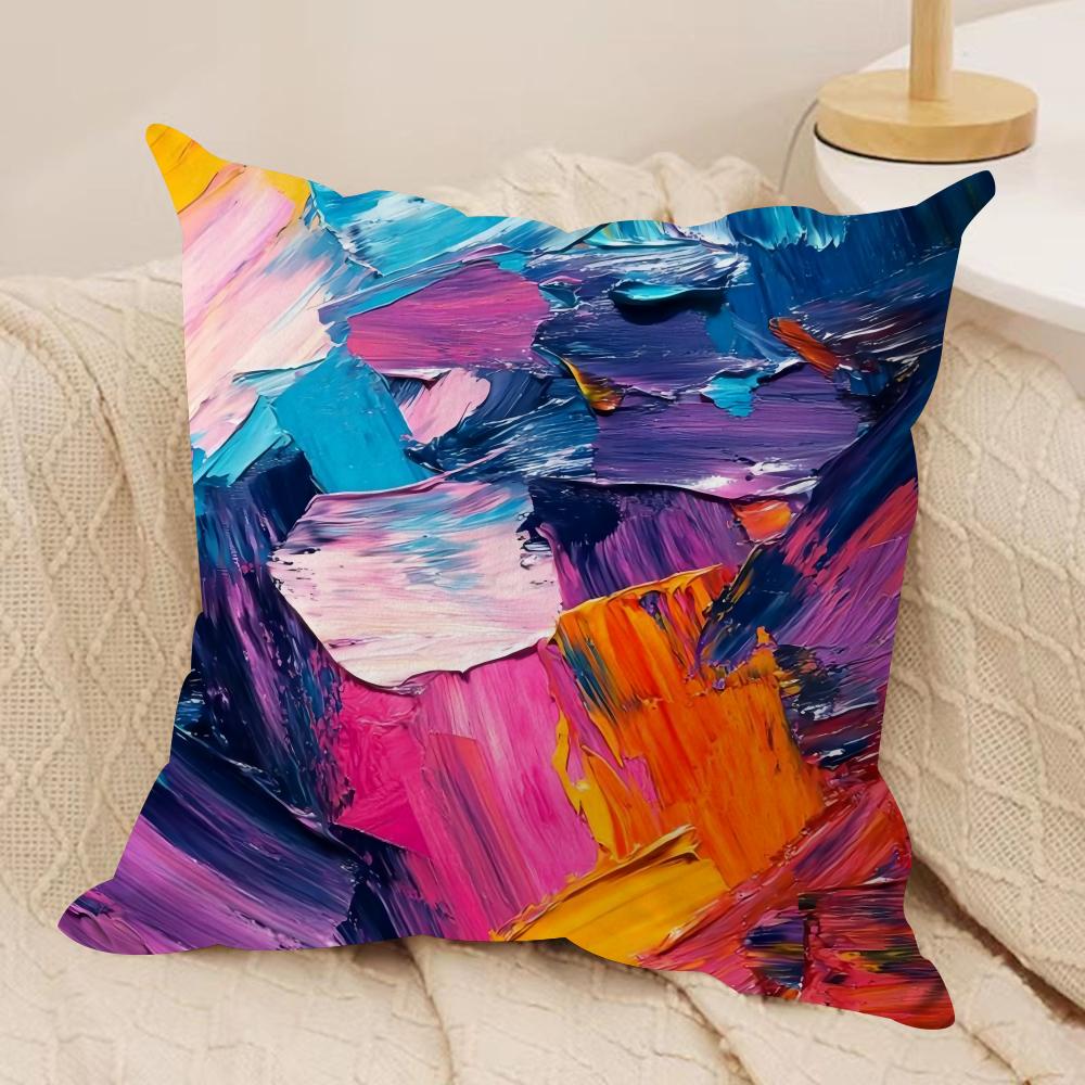 Fashion Color Paint Cushion Cover Pillowcase Ultra Soft Skin Friendly Fabric Cloud Like Comfort Concealed Zipper