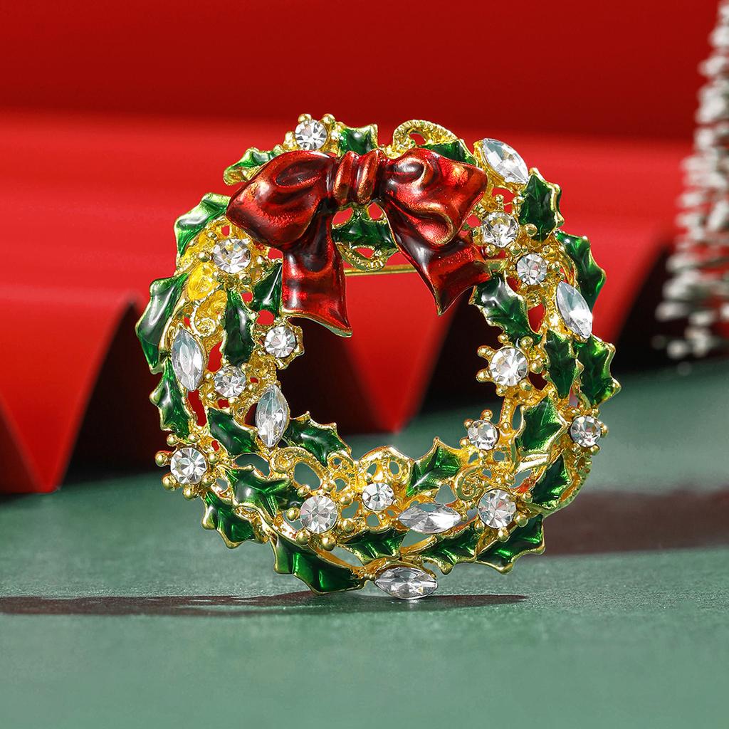 Vielseitige Weihnachtsbrosche, Hochwertige Legierung Öltropfen Diamant Schleife Kranz Korsage Kleidung Kragen Anstecknadel