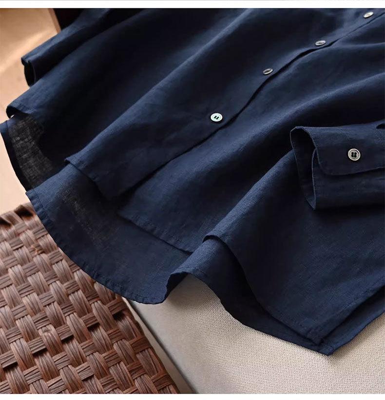 Women's Tencel Ramie Solid Color Long Sleeve Shirt - Early Autumn Casual Top