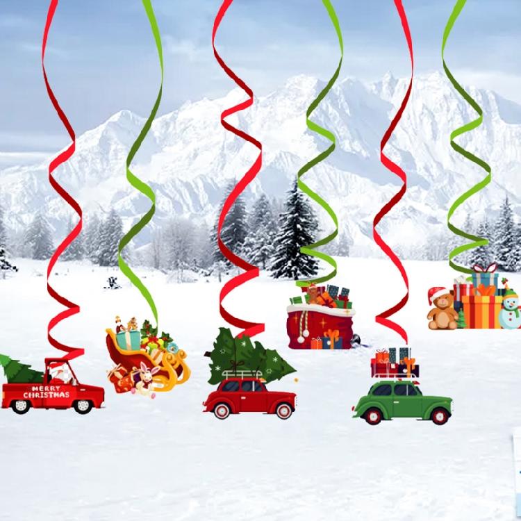 6Pieces/1Set Christmas Hanging Swirl Decoration Kit Holiday Party Decor Supply