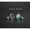 Adjustable Open Ring Women Men Copper Heart Shape Hollow Vintage Style With Amber Turquoise Red Agate Setting
