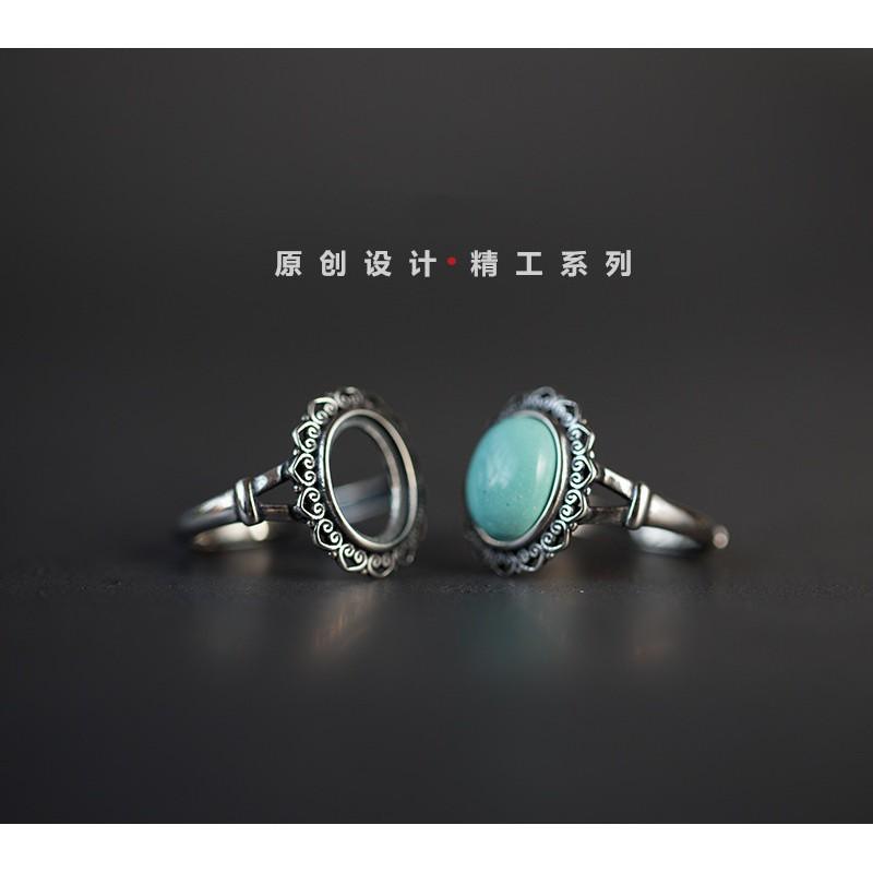 Adjustable Open Ring Women Men Copper Heart Shape Hollow Vintage Style With Amber Turquoise Red Agate Setting