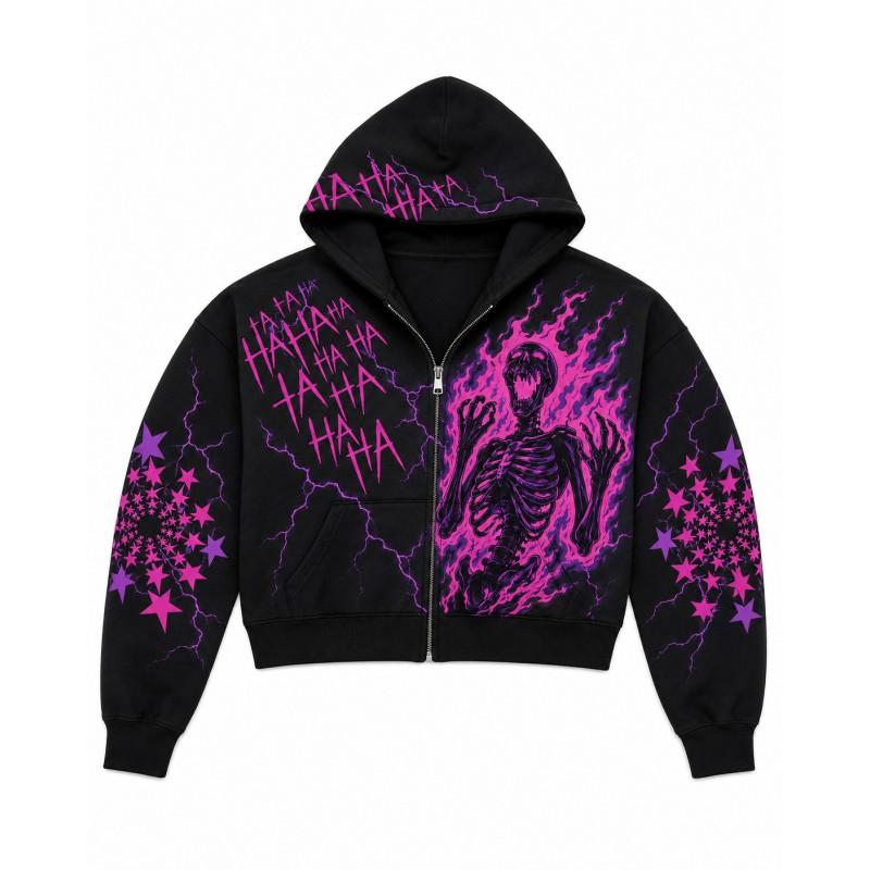 Street Hip Hop Flamme 3D-Druck Reißverschluss Hoodie Lockerer Schnitt Jugend Freizeit Winter Sweatshirt