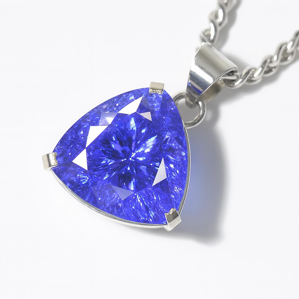 925 Sterling Silver CERTIFIED 42 Ct Natural Purple Trillion Sapphire Pendant AI-116-NS