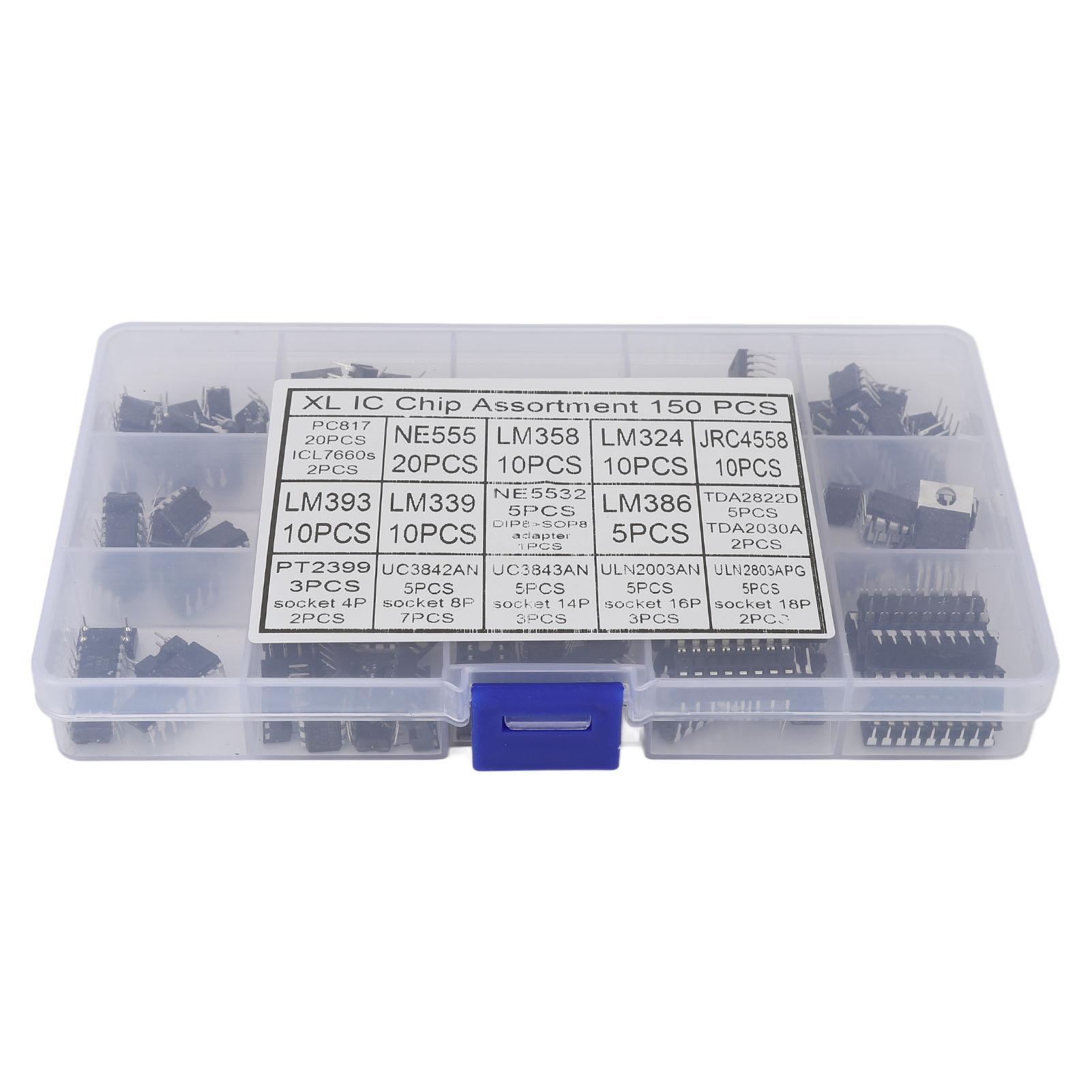 

150Pcs XL IC Chip Assortment Kit for Opamp Oscillator Dual Operational Amplifier Photoelectric