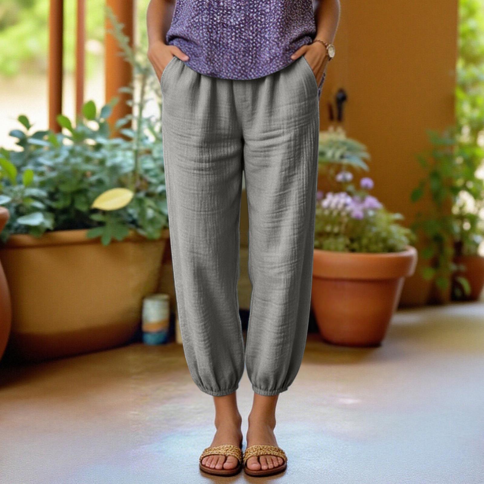 

Women’s Casual Loose Fit Elastic Waist Drawstring Jogger Pants Lightweight Breathable Relaxed Tapered Leg Trousers with Pockets for Everyday Wear S