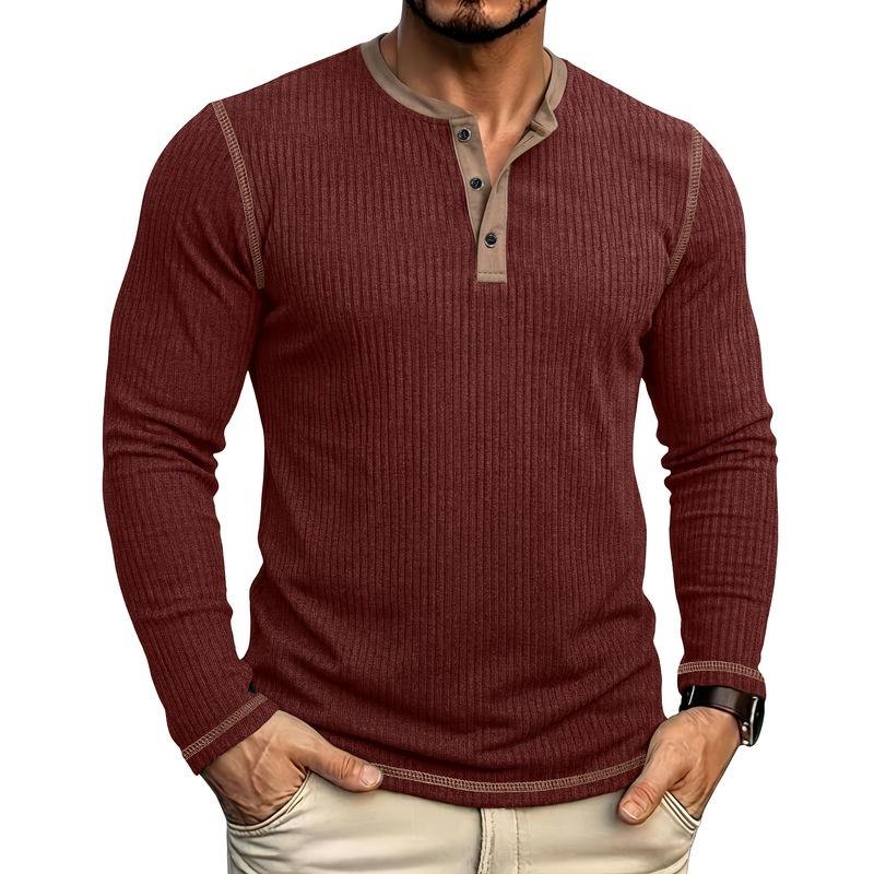 Mens Long Sleeve Henley Shirt Casual Autumn Winter Top