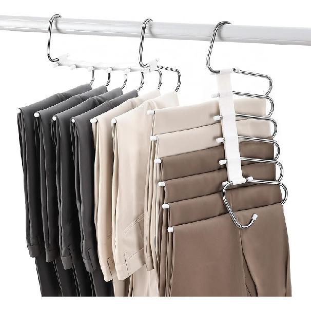 Upgraded Collapsible Pants Hangers Space Saving, 6 Layers Clothes Rack, Stainless Steel Multifunctional Closet Organizer, Non Slip Metal Hangers for 1 Pack