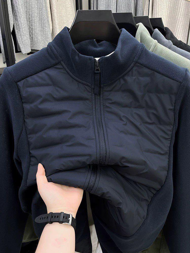 Oli Men's Velvet Patchwork Lightweight Fleece Jacket - Autumn/Winter Stand-Up Collar Casual Wear