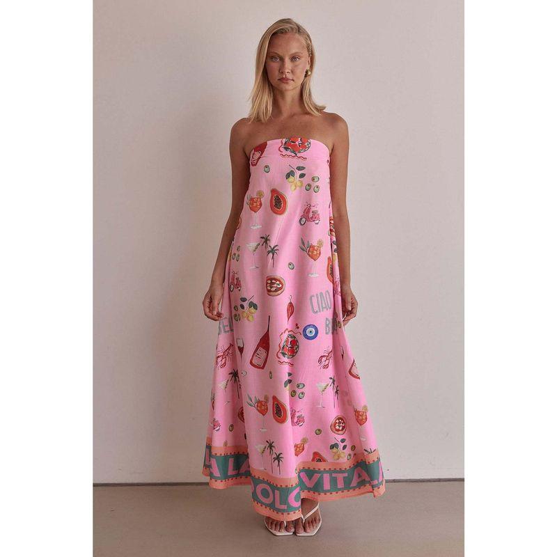 

Fashion New Temperament Casual Vacation Style Tube Top Dress Pink S