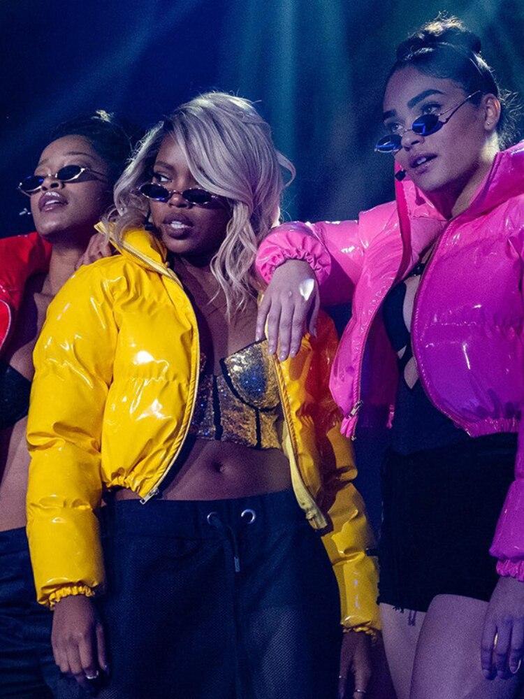 

2022 зимняя мода, повседневные тонкие парки из искусственной кожи, пуховик, теплая куртка, женские пальто, верхняя одежда с длинными рукавами на молнии XL жёлтый