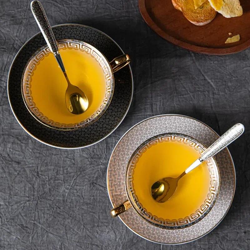 Bone Coffee Mug Set Ceramic Classic Grid Mug Coffeware Sets with Gifts Box Packing Wedding Gifts Chinese Tea Cup Drinkware