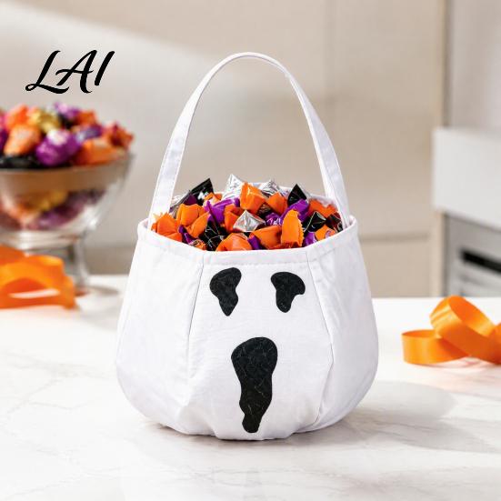 Sturdy Fabric Candy Buckets Halloween Trick or Treat Bag Funny Ghost Expressions Non-woven Handbag Accessories Lightweight for Kids Party Favors And